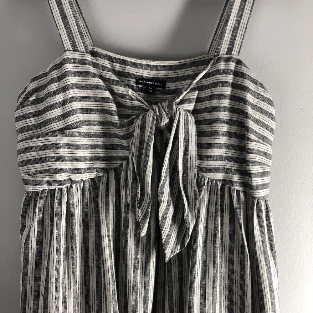 Who What Wear Womens Sz Medium Linen Blend Striped Midi Dress Dockside Seaside - Picture 3 of 16
